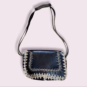 Y2K leather shoulder bag with stitching detail